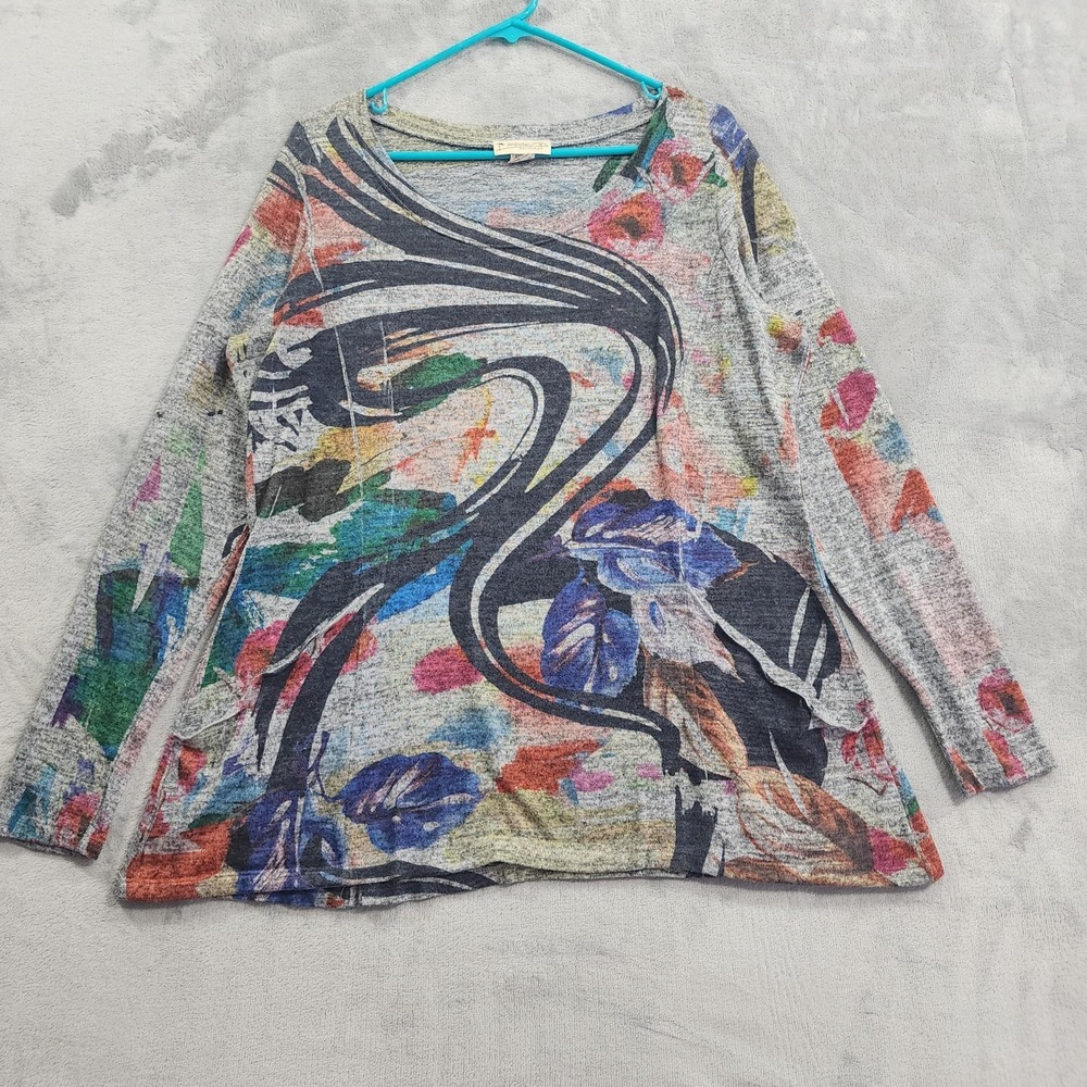 Impulse California Top Womens M Multicolor Floral Scoop Neck Long Sleeve Tunic